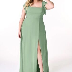 Azazie Bondi Matcha A-Line Ruffled Chiffon Dress